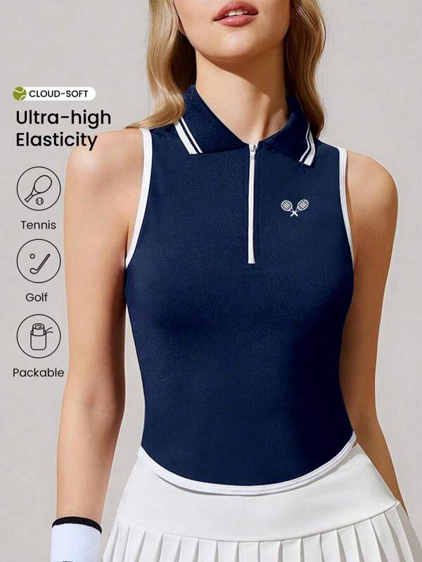 CourtClass Camisa polo deportiva sin mangas con ribete de contraste para mujer, de verano