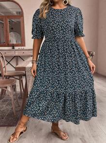 SHEIN VCAY Plus Size Casual Ditsy Floral Printed Sundress - Multicolor - View 5