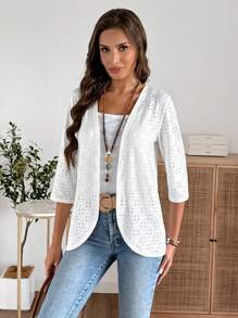 EMERY ROSE Women's Summer Casual Solid Color Hollow Out Embroidered Regular Jacket Summer Tops Going Out Tops Vacation Outfits Woman