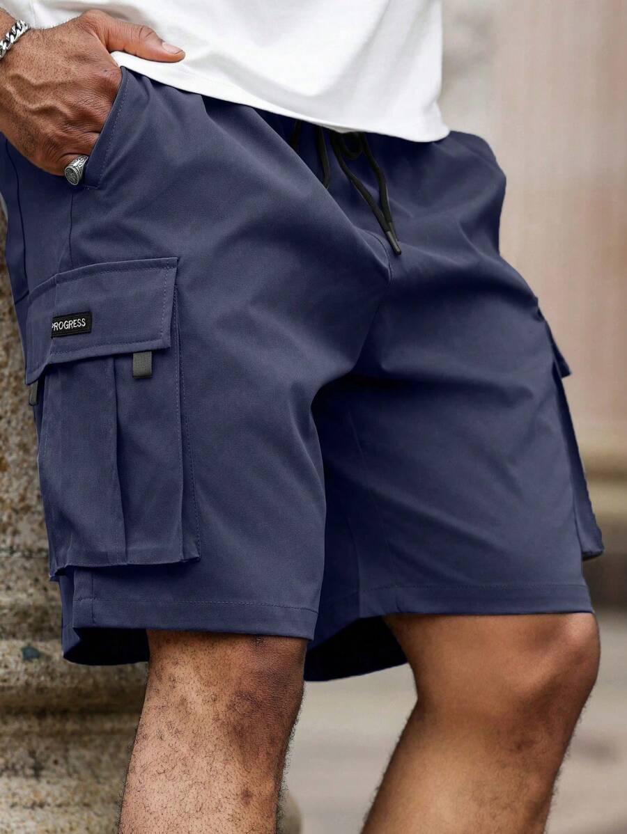 Manfinity Homme Plus Size Men's Casual Cargo Loose Drawstring Shorts, Summer - Dusty Blue - View 1