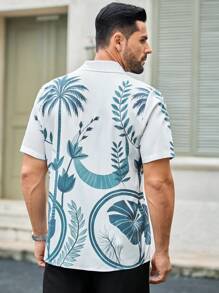 Manfinity VCAY 男士椰子树3D数码印花休闲短袖衬衫