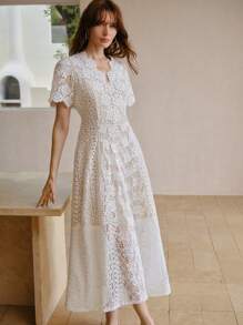 MOTF PREMIUM GUIPURE LACE ZIPPER DRESS - White - View 4