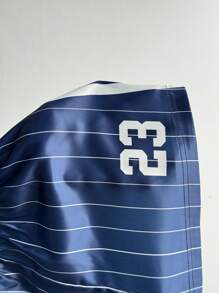 Coolane Women's Summer Festival Streetwear Athleisure Y2K Game Day Striped Satin Fabric Baggy Elastic Waistband Sweater Shorts - Navy Blue - View 7