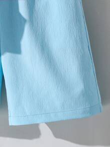 SHEIN 2件套青少年男孩夏季休闲纯色衬衫和短裤套装