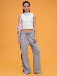COUREZ Quần jogger dáng rộng với sọc bên hông / Quần mùa hè phong cách Y2K, chất liệu cotton cổ điển. - Màu Xám nhạt - Xem 3