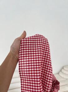 Solflare Plus Size Plaid Shirt With Bowknot Back Decor, Suitable For Daily Wear, Outings, Dates, Casual