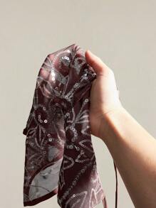 SHEIN ICON Women's Sexy Y2K Sequin Mesh Open Back Halter Neck Top - Coffee Brown - View 11