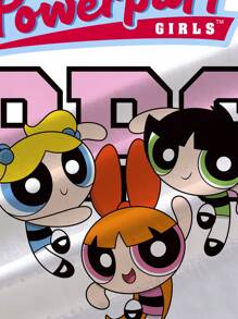 THE POWERPUFF GIRLS X SHEIN Oversized Short Sleeve Comfortable, Casual Cartoon Sports Street English Letter Striped Blossom, Bubbles, Buttercup Pattern Men''s T-Shirt
