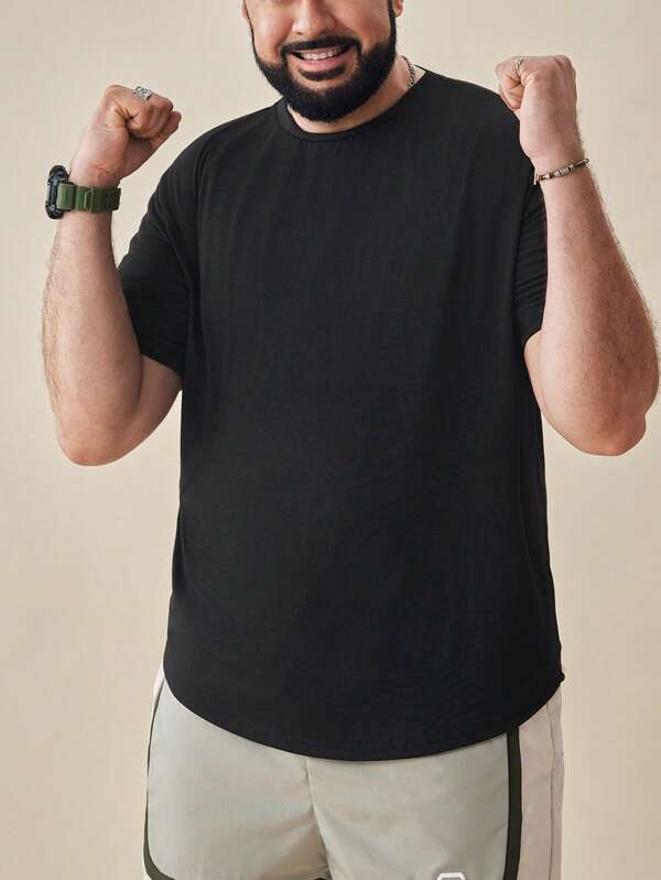 EASEVO Men Plus Size Solid Plain Casual Short Sleeve Round Neck Tee, For Going Out, Summer