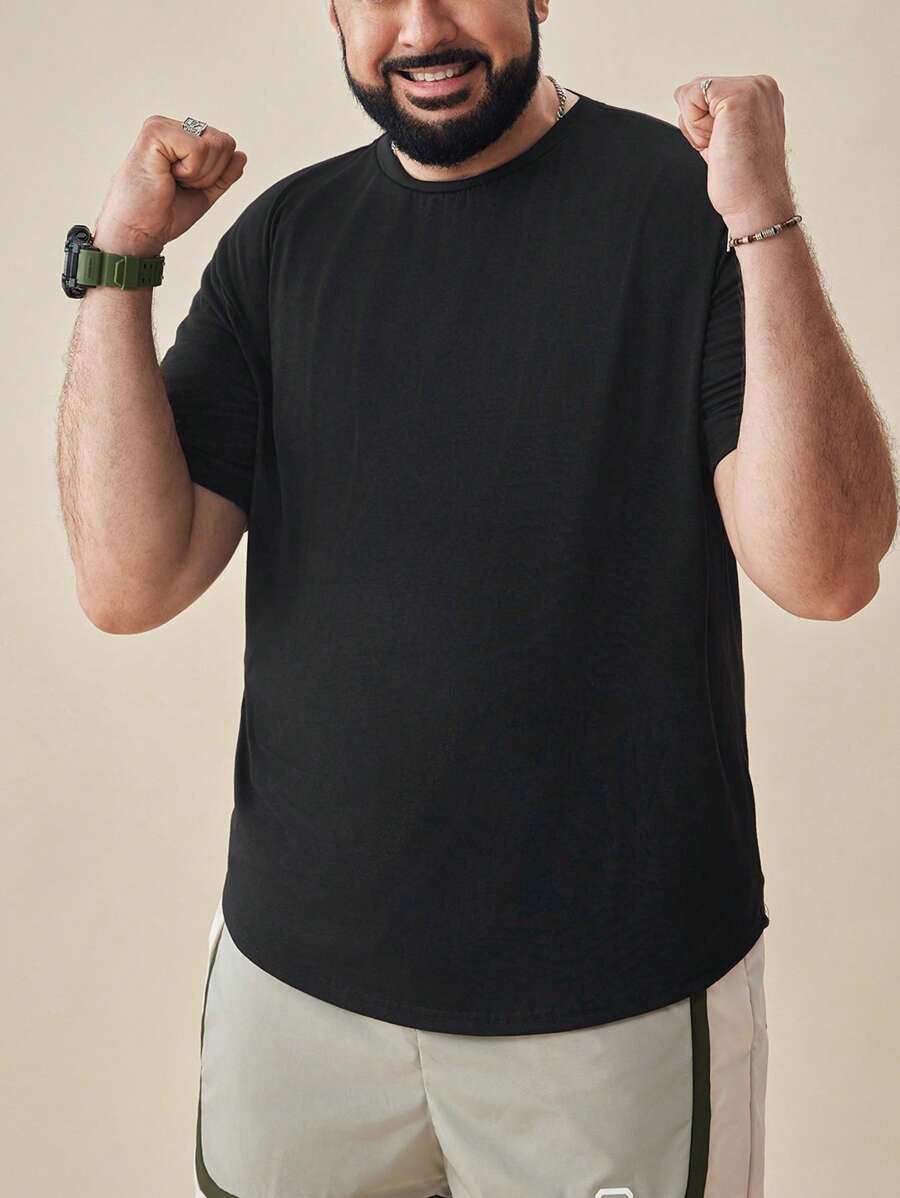 EASEVO Men Plus Size Solid Plain Casual Short Sleeve Round Neck Tee, For Going Out, Summer