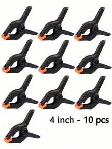 10 个装 4 英寸重型塑料弹簧夹，适用于背景支架、摄影、办公室、DIY 项目、小型重型夹子，适用于工艺品、背景支架、木工、摄影工作室；多用途弹簧夹 - 强力抓握塑料夹，适用于木工、摄影背景和工艺品、男士工具 - 黑色 - 查看 7