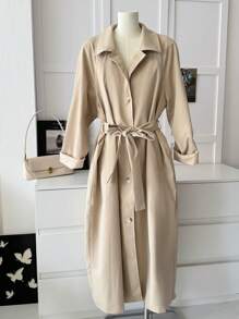 Dazy X KIMYOUJUNG Collection 女士纯色长袖单排扣长款休闲/工作风衣外套，秋季女装