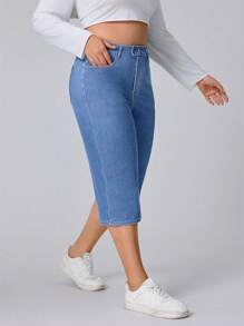 Flexra 大码女式弹力休闲直筒七分牛仔裤