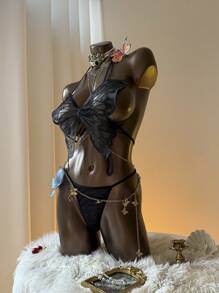 Aloruh Damen bestickter Mesh Schmetterling sexy Wäsche Set