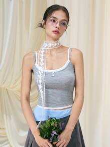 SHEIN MOD Women's Grey Sleeveless Mock-Layer Fashion Casual Camisole - Grey - View 1