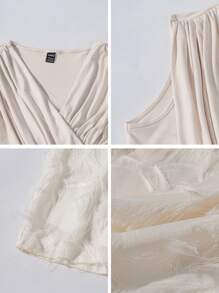 Rafferiza Elegant Vacation V-Neck Ruched Texture Splice Dress - Apricot - View 9