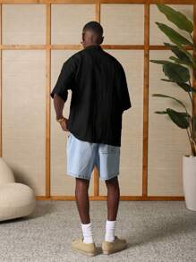 SUMWON Textured Short Sleeve Button Down Regular Fit Summer Vacation Resort Shirt Casual Holiday Beach Lounge Wear - Black - View 5