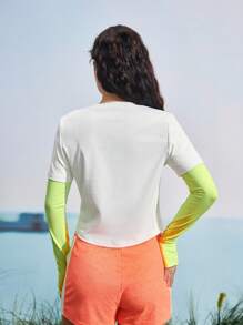 SHEIN In My Nature Women Casual Outdoor Round Neck Long Sleeve 2 In 1 T-Shirt - White - View 9