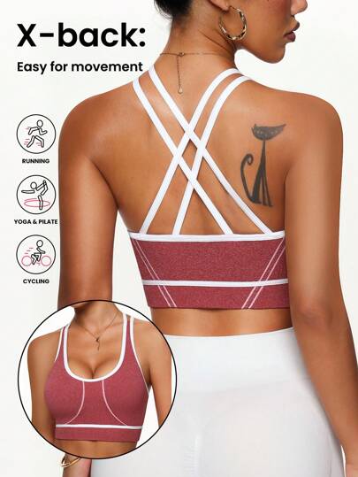 Dewbera Women's Seamless Criss-Cross Red Sports Bra