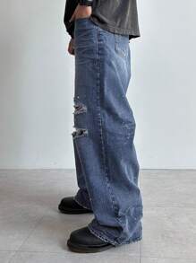 DAZY Distressed Washed Blue Men's Denim Jeans For Spring & Summer - Blue - View 6