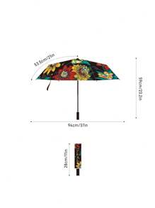 Frida Kahlo X SHEIN 1 pieza Paraguas con estampado floral de artista, con recubrimiento adhesivo negro antisolarde talla grande de 50 de protección UV, apto para la escuela, el trabajo, salir y uso diario, diseñado para estudiantes universitarios, estudiantes de secundaria y mujeres, floral, artístico, elegante