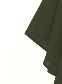 SHEIN LUNE CURVE Bộ 2 món/Bộ đồ liền thân tay cánh dơi bằng vải chiffon cỡ lớn cho nữ và quần in họa tiết cây nhiệt đới - xanh quân đội - Xem 3