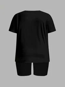 Slaydiva 2 Paquetes de Conjunto de Camiseta de Manga Corta y Pantalón Corto de Efecto Vaquero con Estampado Lindo de Oso en Talla Grande para Damas, Informal de Verano