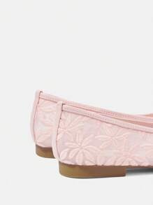 CUCCOO HITCHD Women Shoes Summer New Arrival Bow & Floral Embroidery Lace Square Toe Flats, Elegant Romantic Comfortable Blush Pink Mesh Flats, Suitable For Dress, Wedding, Party, Date, Fashion