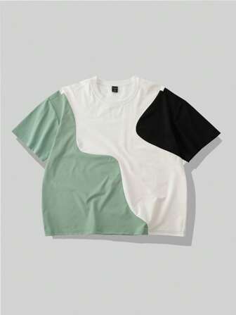 Street Life Camiseta hombre con parches de color contrastante, estilo corto y holgado