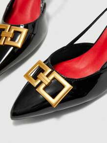 CUCCOO BIZCHIC 女式尖头小猫跟黑色后带舒适百搭通勤女士高跟穆勒鞋