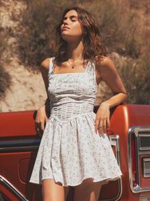 WESTFADE Robe courte style corset à encolure carrée avec imprimé cerises, taille en V, sans manches, coupe évasée. Style bohème, cowgirl, pour Nashville Rodeo, vacances, brunch mignon - Multicolore - Voir 1