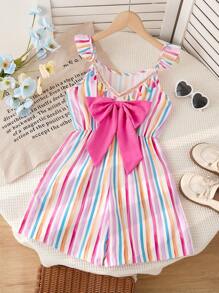 Sparklyn 女童荷叶边袖可爱蝴蝶结休闲连体裤，夏季