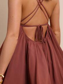 COSMINA Women's Summer Sexy Solid Backless Mini Dress - Mocha Brown - View 7