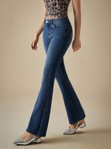 SHEIN BAE 高腰喇叭牛仔裤 - 杏色 - 查看 3