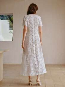 MOTF PREMIUM GUIPURE LACE ZIPPER DRESS - White - View 3