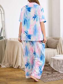 SHEIN Set casual di abbigliamento loungewear stampato di taglia curvy - Multicolore - Visualizzare 2