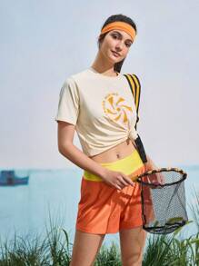 SHEIN In My Nature تي شيرت نسائي كاجوال للخارج بياقة دائرية وأكمام قصيرة مع رسومات حرفية