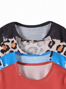 Camisetas de manga corta con estampados de eslóganes múltiples para niñas jóvenes - Multicolor - Ver 3
