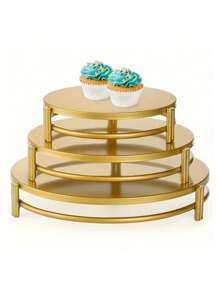 3pcsGolden Cake Stand Set, Circular Dessert Stand, Metal Cupcake Candy Display Tray, Suitable For Weddings, Events, Birthday Parties - Multicolor - View 12