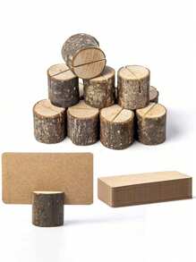 Wooden Place Card Holders, Premium Rustic Table Number Holders, Kraft Paper Table Place Cards, Wooden Photo Holders, Great For Wedding Party Table Names And More! - Brown - View 11