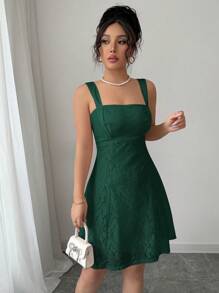 Selianne Váy chữ A hở lưng dây mảnh thanh lịch lãng mạn cho nữ - Màu xanh lá cây đậm - Xem 4