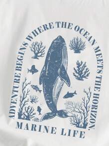 Claim Dot Standard Size Men's Whale Printed Top, Suitable For Summer Sleeveless Graphic Tee Whale Shirt - White - View 3