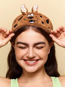 SCOOBY-DOO X SHEIN 1 件吸水毛绒头带，3D 小狗耳朵设计，可爱有趣，可用于洗脸/洗头和皮肤护理，不束缚 - 棕色 - 查看 2