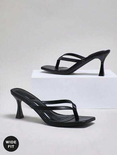 SHUZIA Wide-Fit Women Comfortable Kitten Heel Square Toe Thong Heeled Sandals For Christmas