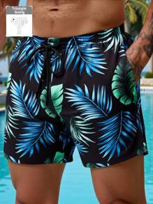 Manfinity KASUA Pantalones cortos de playa para hombre con estampado digital todo sobre plantas tropicales de moda casual y maduro, adecuados para vacaciones de verano en la playa, citas, fiestas, combinación de parejas/familias, regalo ideal para novio, hawaianos