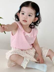 DAZY 2 pièces Ensemble t-shirt à encolure ronde décontracté avec volants et jupe à imprimé tout-sur-pour filles bébé - Rose bonbon - Voir 5