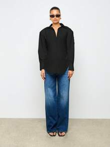 AiiRZ Blusa abotonada con hombreras clásica, de manga larga, de estilo de moda contemporánea, profesional y de uso casual en la oficina - Negro - Ver 3