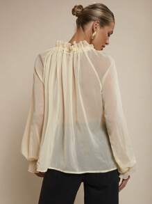 COSMINA 女士简约优雅系带衬衫，波西米亚风，波西米亚风 - 米色 - 查看 2