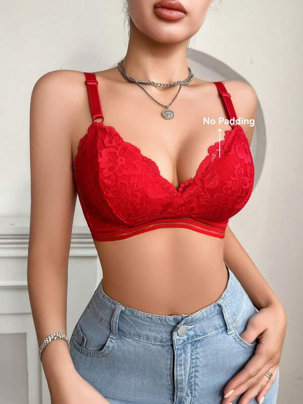 SHEIN Sutien subțire confortabil, fără cusături, din dantelă, 1 buc., pentru femei, versatil pentru yoga, dormit