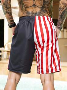 Surfspeed Men's US Flag Print Drawstring Waist Pocket Beach Shorts - Multicolor - View 2